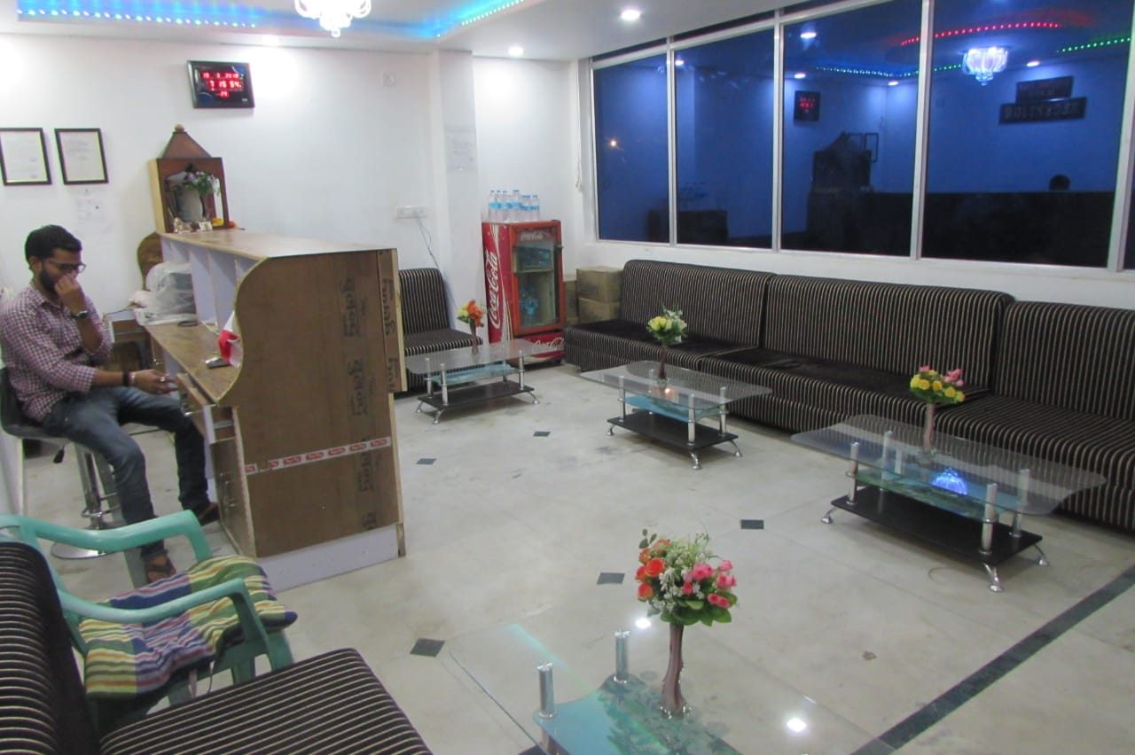 Reception lobby at Swagat Guest House, Bodh Gaya